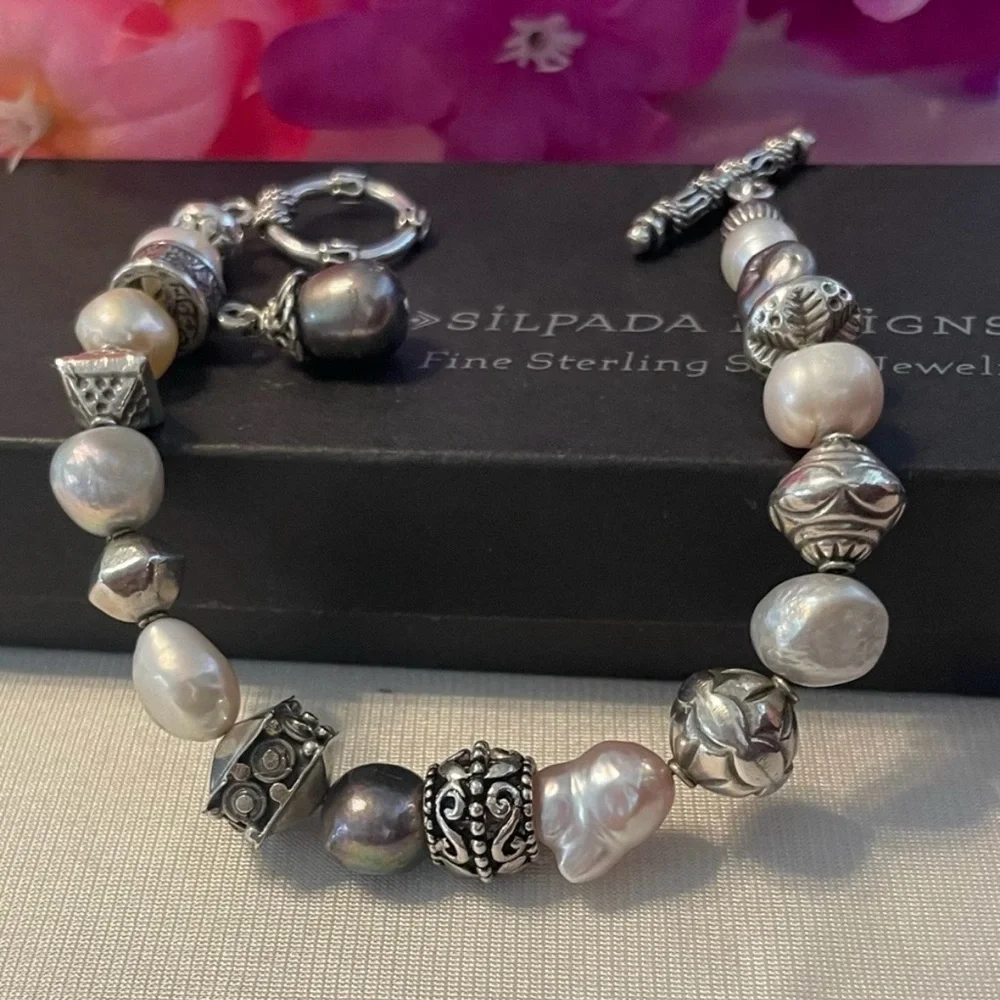 🦋SOLD 🦋 Silpada Gray and Pink Freshwater Pearl Sterling Silver Bracelet B0986 - Picture 8 of 16